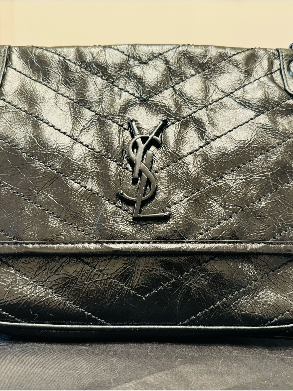 Saint Laurent Black Quilted Leather Crossbody with Monogram Emblem
